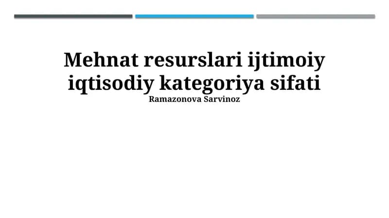 Mehnat Resurslari: Ijtimoiy-Iqtisodiy Toifa Sifatida