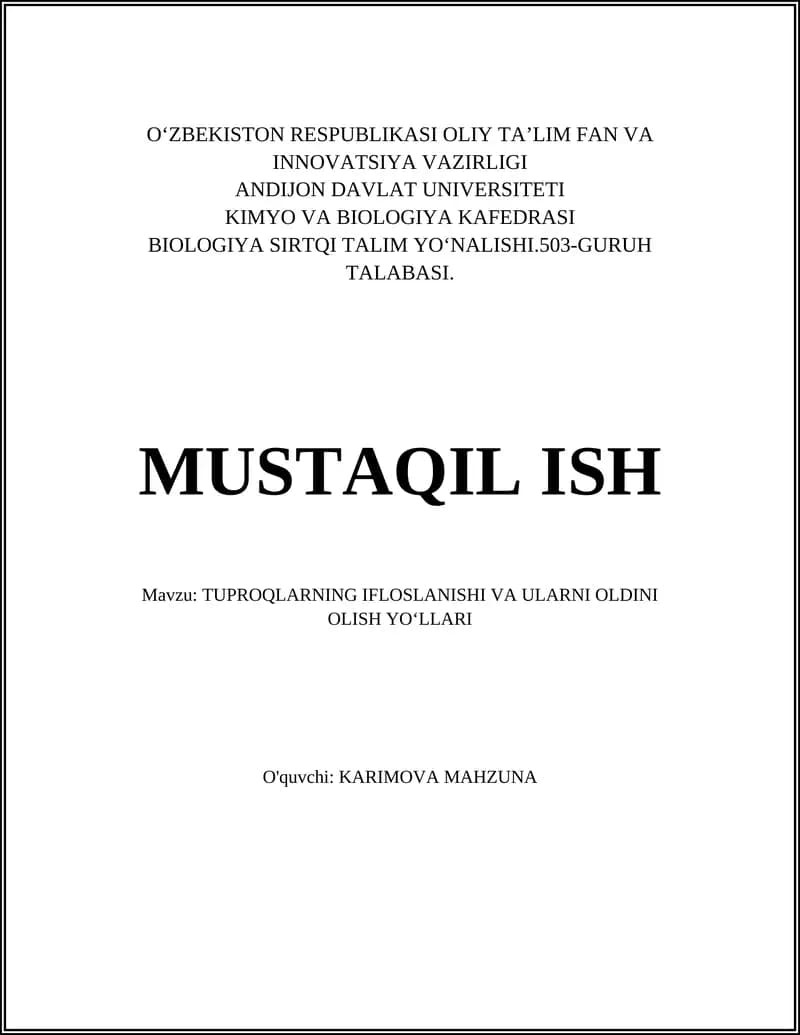 Tuproqlar Ifloslanishi va Ularni Oldini Olish