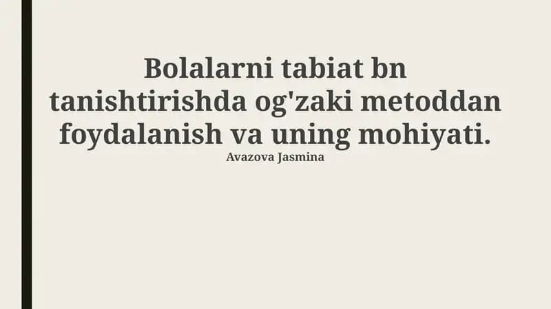 Og'zaki usullar bilan bolalarni tabiat bilan tanishtirish