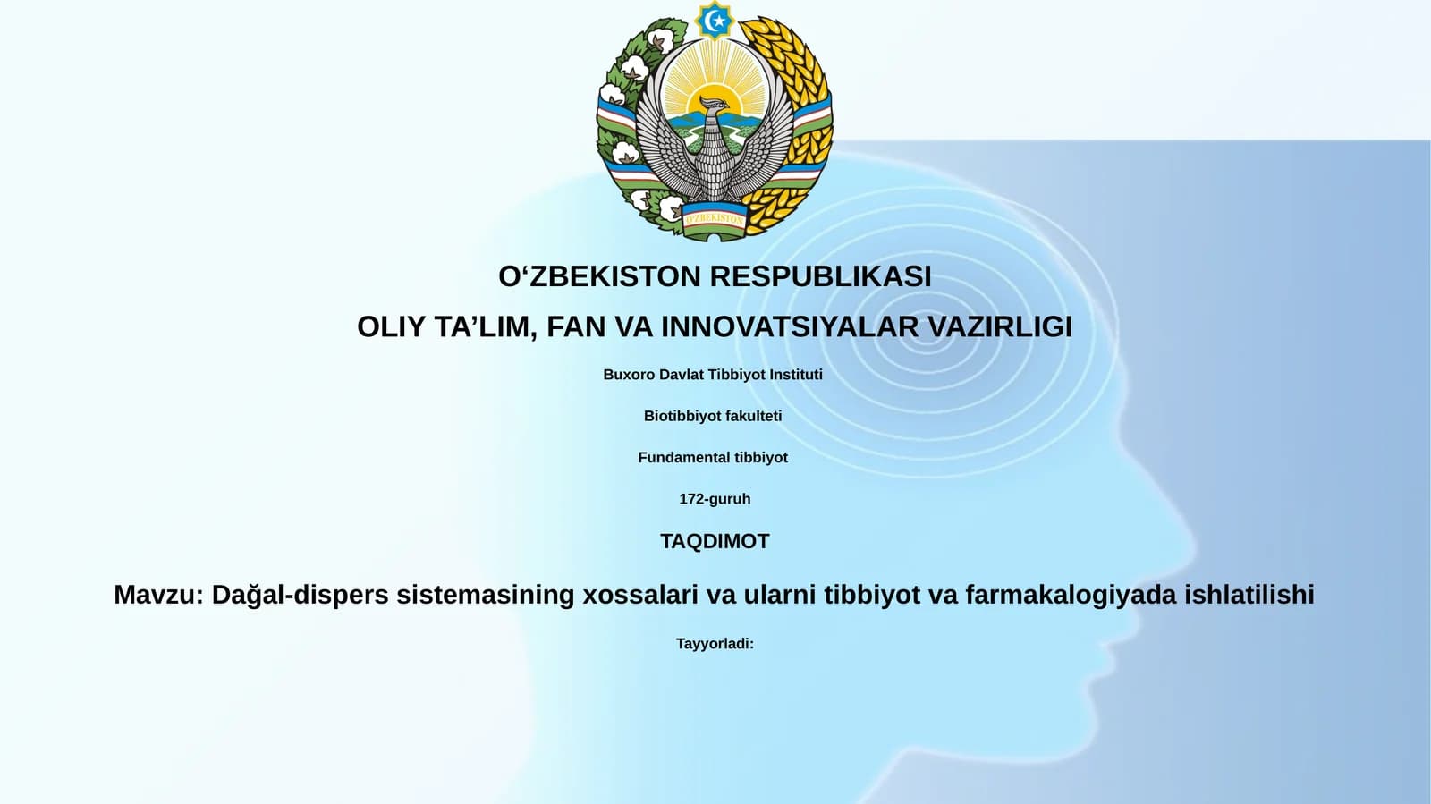 Dağal-dispers sistemasining xossalarivaularnitibbiyotvafarmakalogiyadaishlatilishi