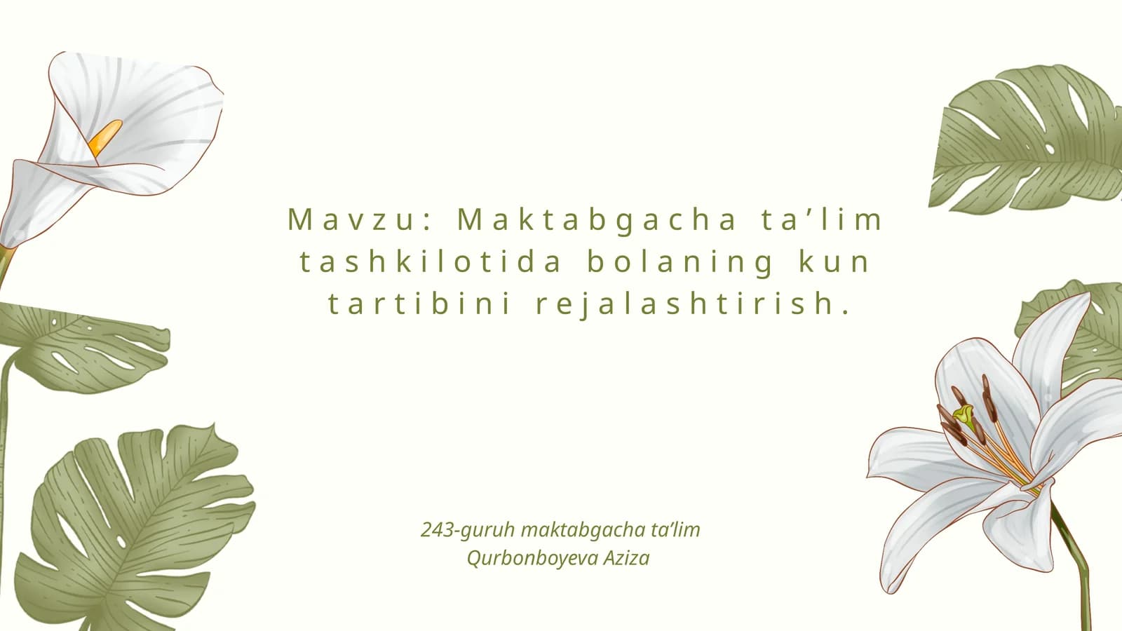 Maktabgacha taʼlim tashkilotida bolalarni kun tartibini rejalashtirish.