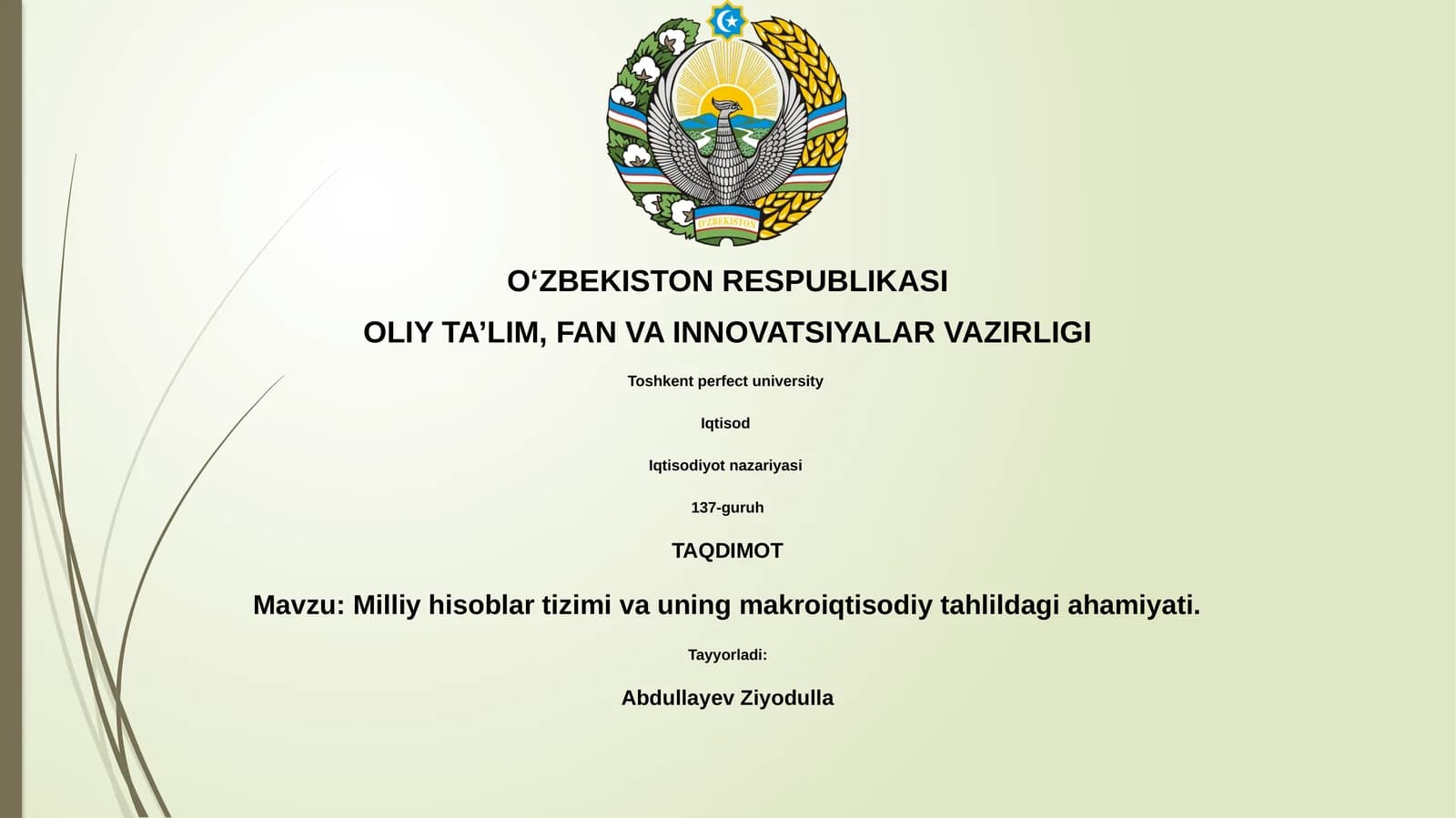 Milliy hisoblar tizimi va uning makroiqtisodiy tahlildagi ahamiyati