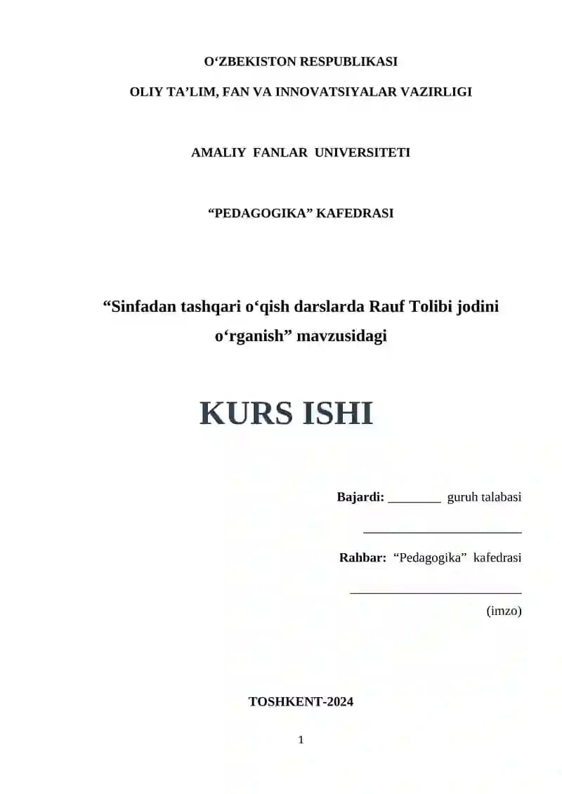 Sinfadan tashqari o‘qish darslarda Rauf Tolibi jodini o‘rganish