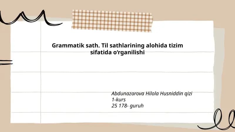 Grammatik sath. Til sathlarining alohida tizim sifatida o‘rganilishi
