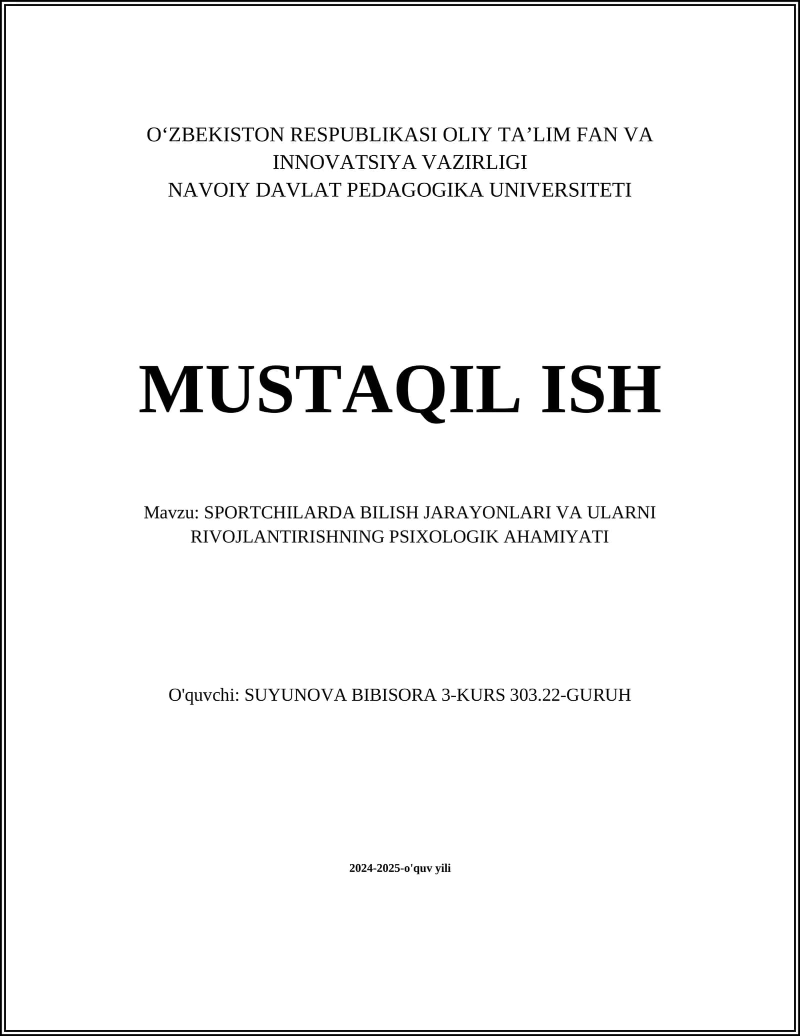 SPORTCHILARDA BILISH JARAYONLARI VA ULARNI RIVOJLANTIRISHNING PSIXOLOGIK AHAMIYATI