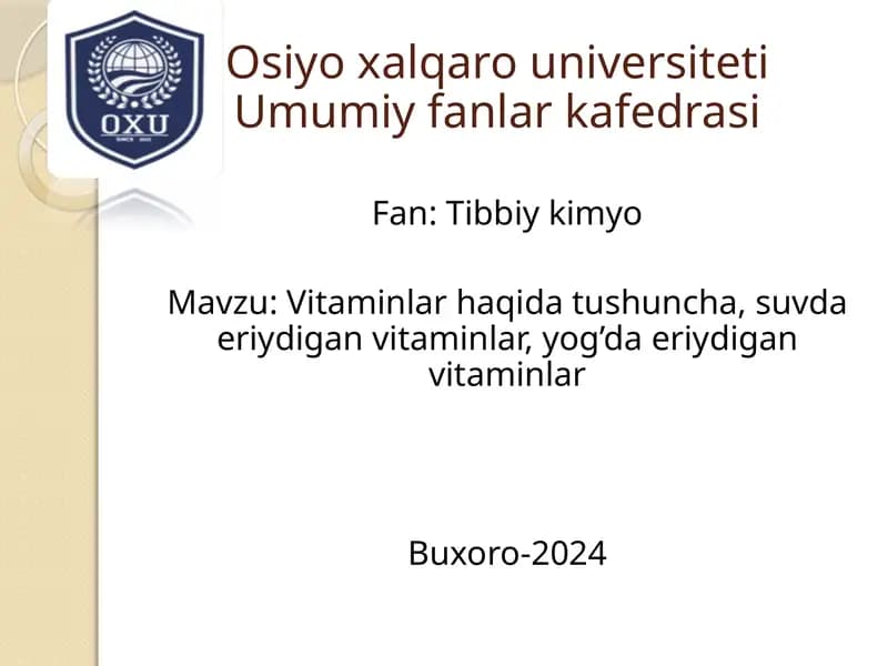 Vitaminlar haqida tushuncha