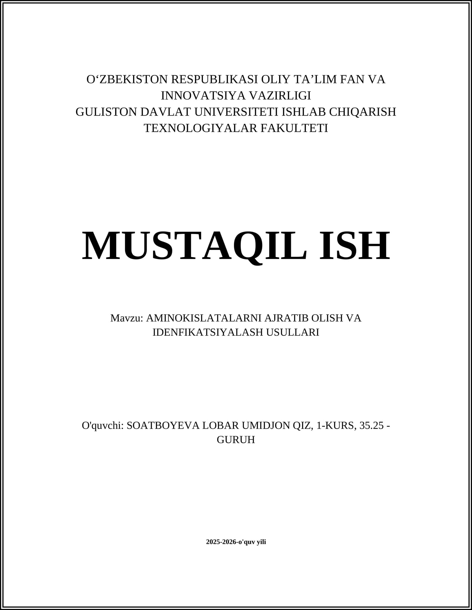 AMINOKISLATALARNI AJRATIB OLISH VA IDENFIKATSIYALASH USULLARI