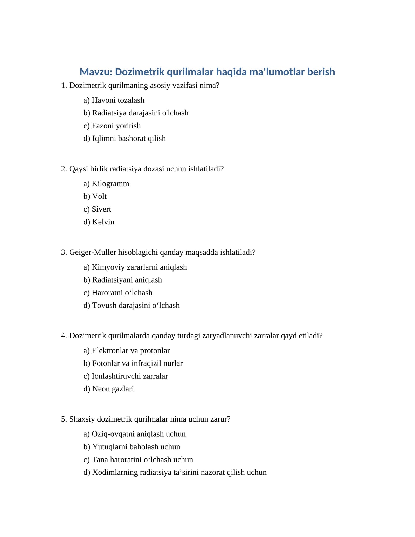 Dozimetrik qurilmalar haqida ma'lumotlar berish