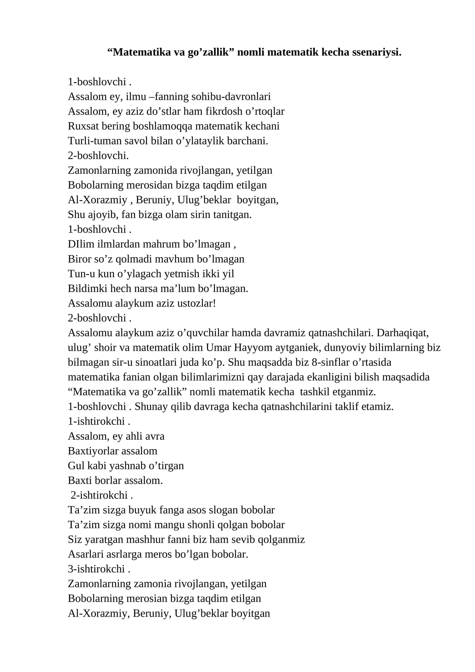 Matematika va go’zallik