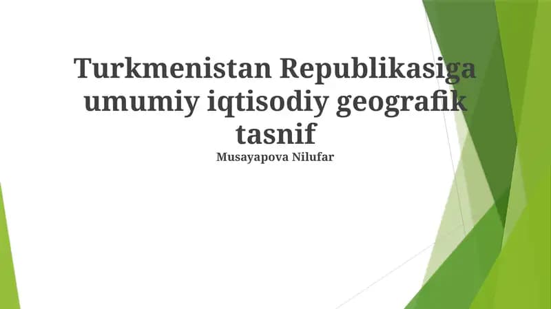 Turkmenistan Republikasiga umumiy iqtisodiy geografik tasnif