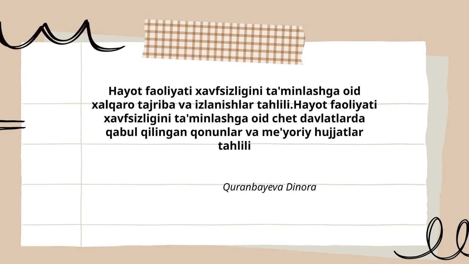Hayot faoliyati xavfsizligini ta'minlashga oid xalqaro tajriba va izlanishlar tahlili