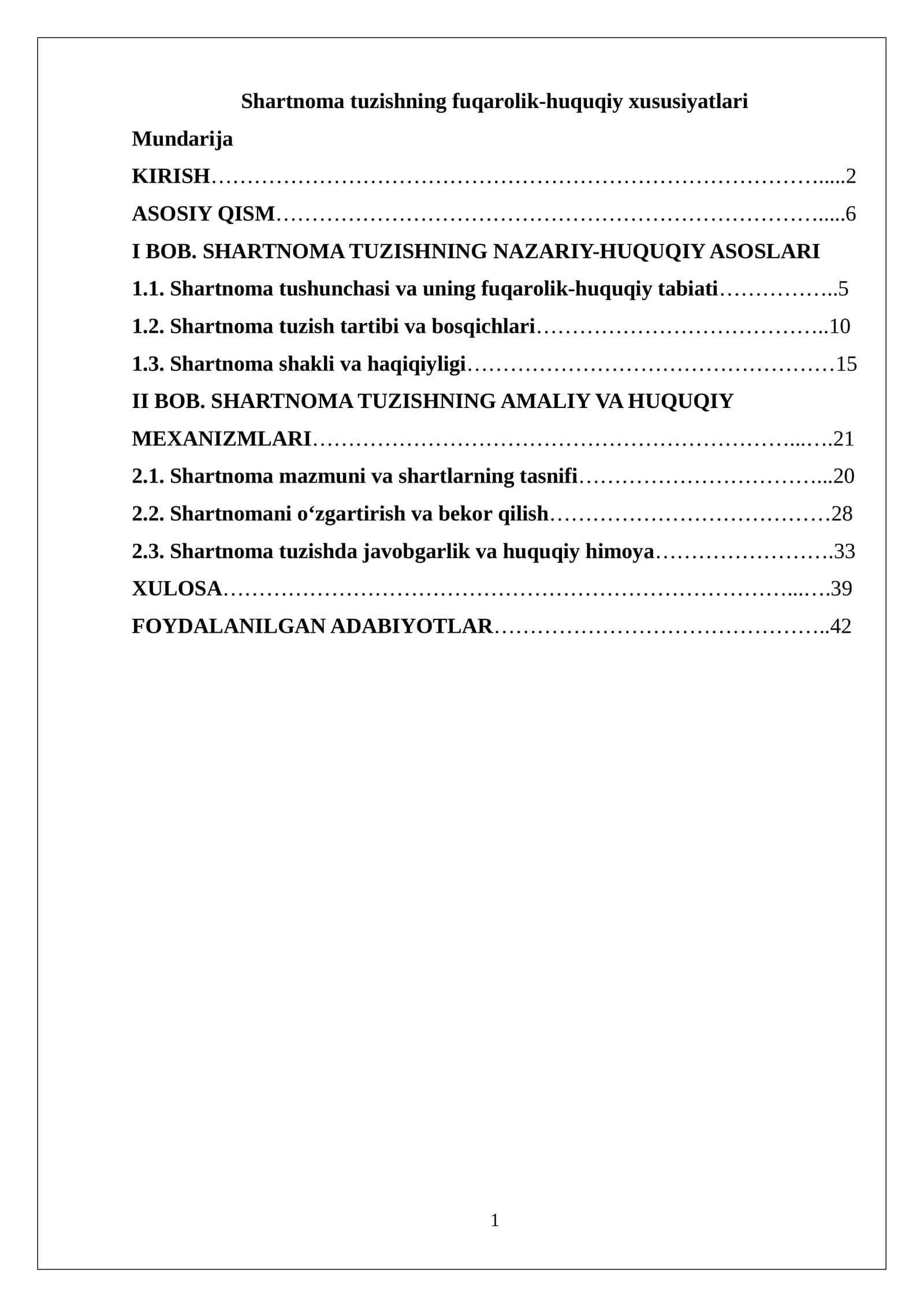 Shartnoma tuzishning fuqarolik-huquqiy xususiyatlari