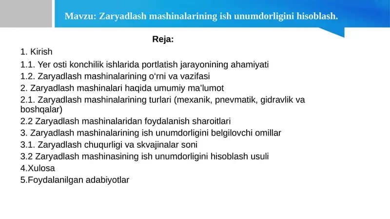 Zaryadlash mashinalarining ish unumdorligini hisoblash