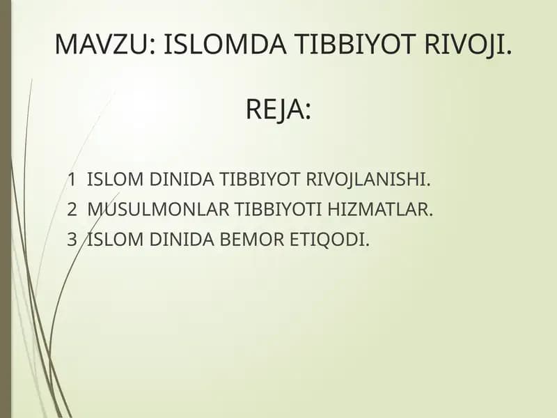 ISLOMDA TIBBIYOT RIVOJI