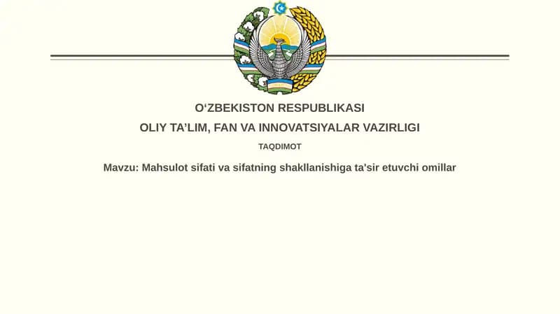 Mahsulotsifativasifatningshakllanishigata'siretuvchiomillar