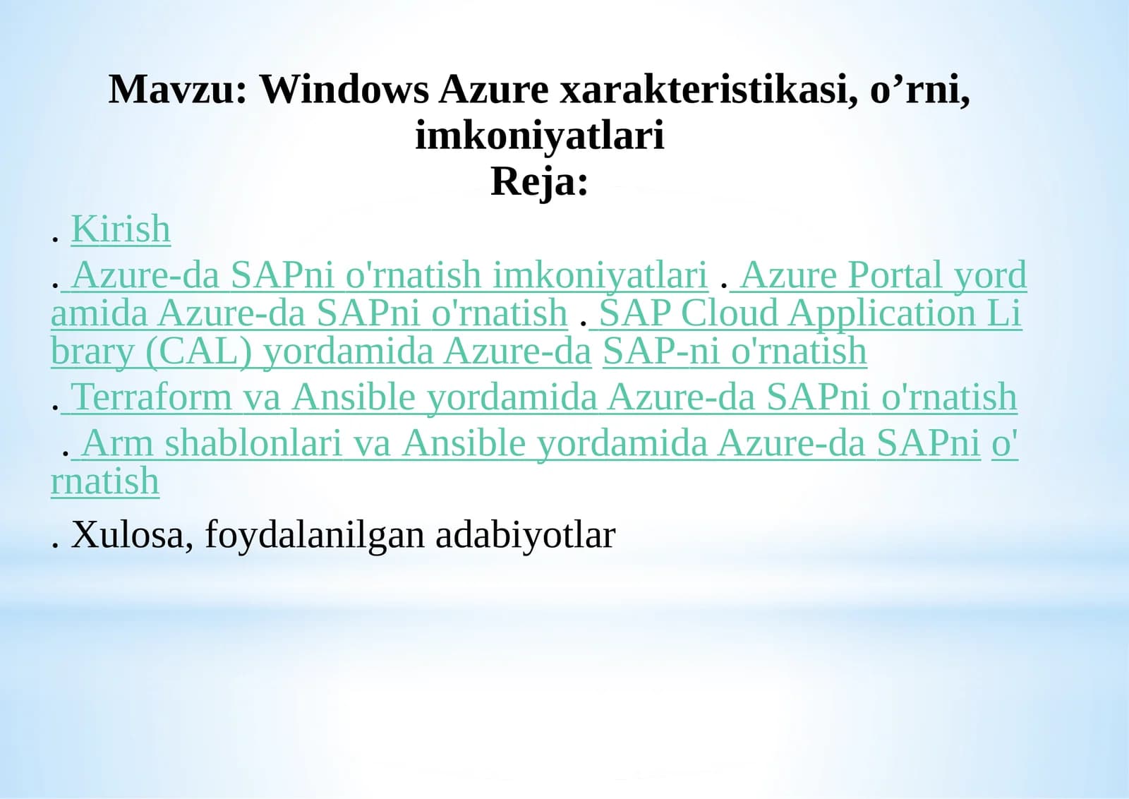 Azure-da SAP-ni o’rnatishning mumkin bo’lgan variantlari