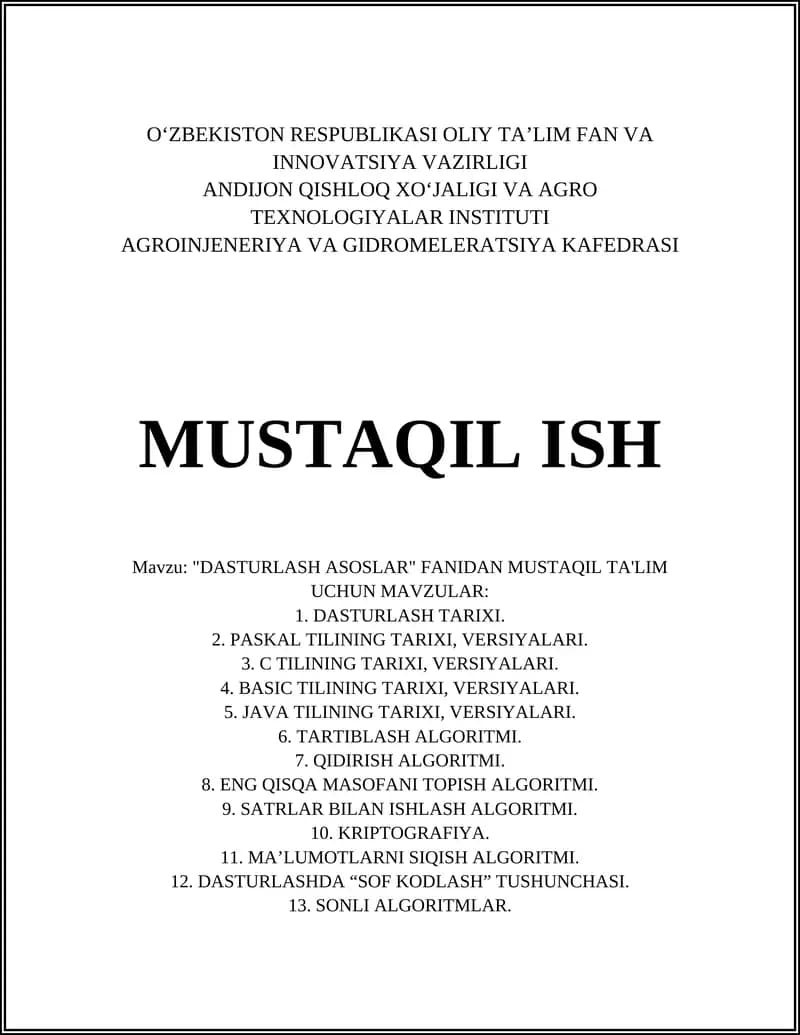 DASTURLASH ASOSLAR