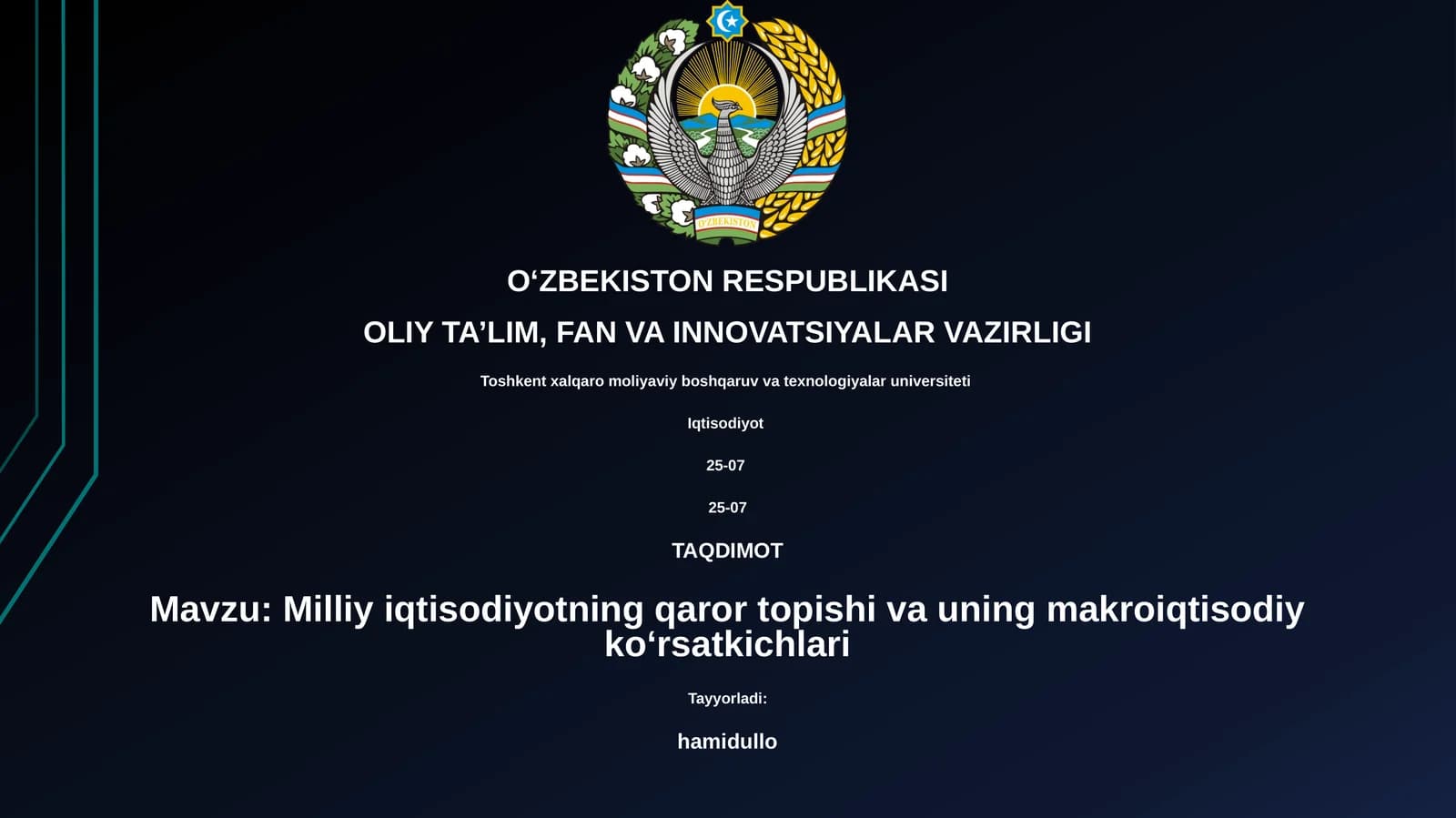 Milliy iqtisodiyotning qaror topishi va uning makroiqtisodiy koʻrsatkichlari