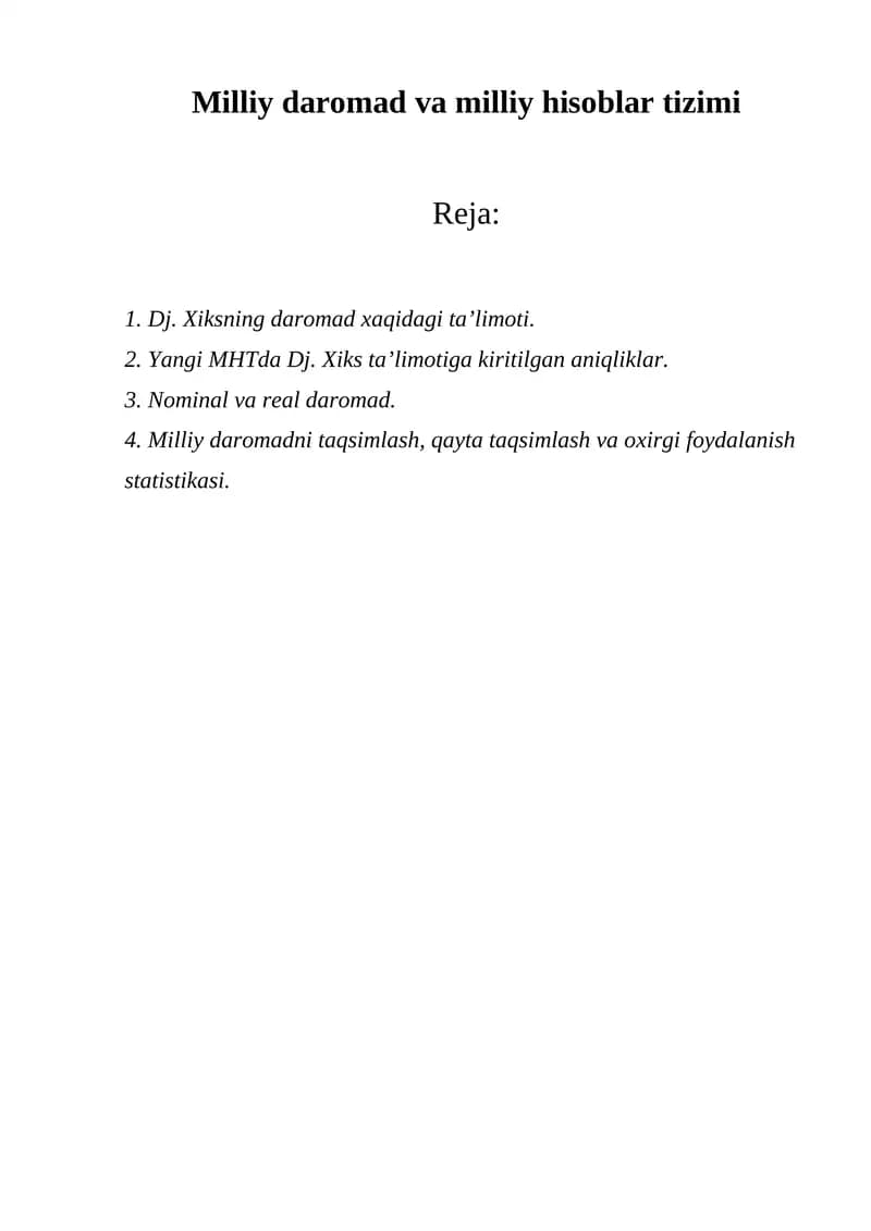 Milliy daromad va milliy hisoblar tizimi