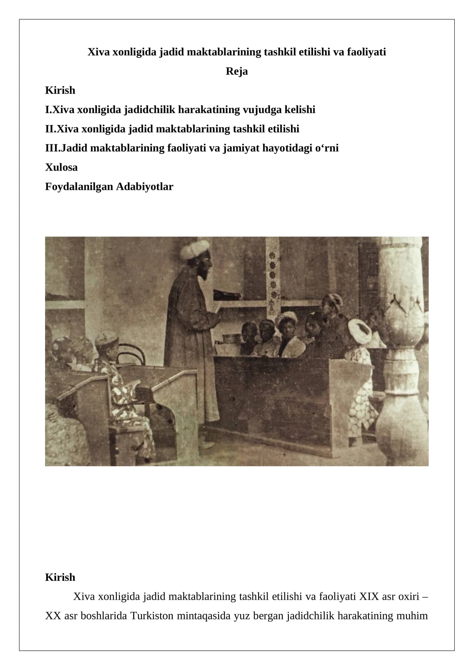 Xiva xonligida jadid maktablarining tashkil etilishi va faoliyati