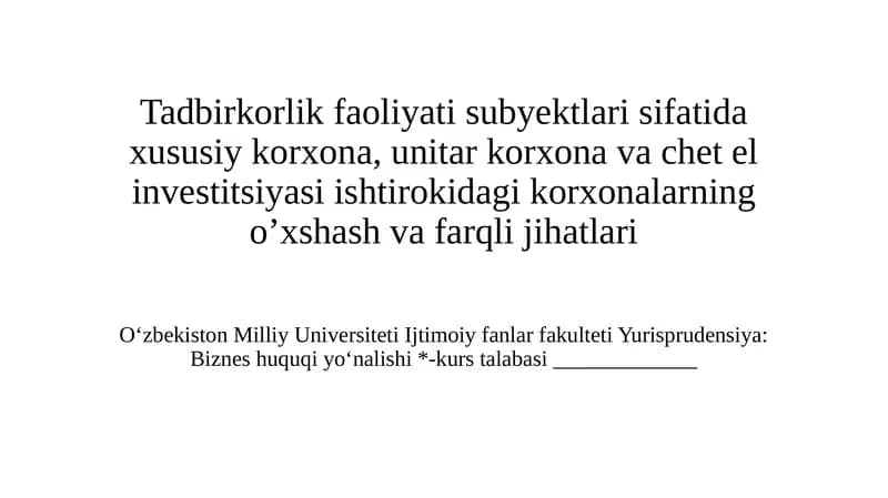 Tadbirkorlik huquqining subyektlari sifatida