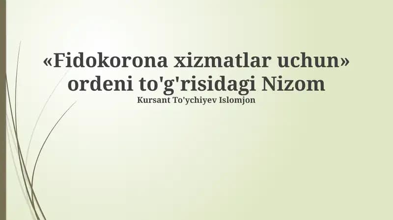 "Fidokorona xizmatlar uchun" ordeni to'g'risidagi Nizom