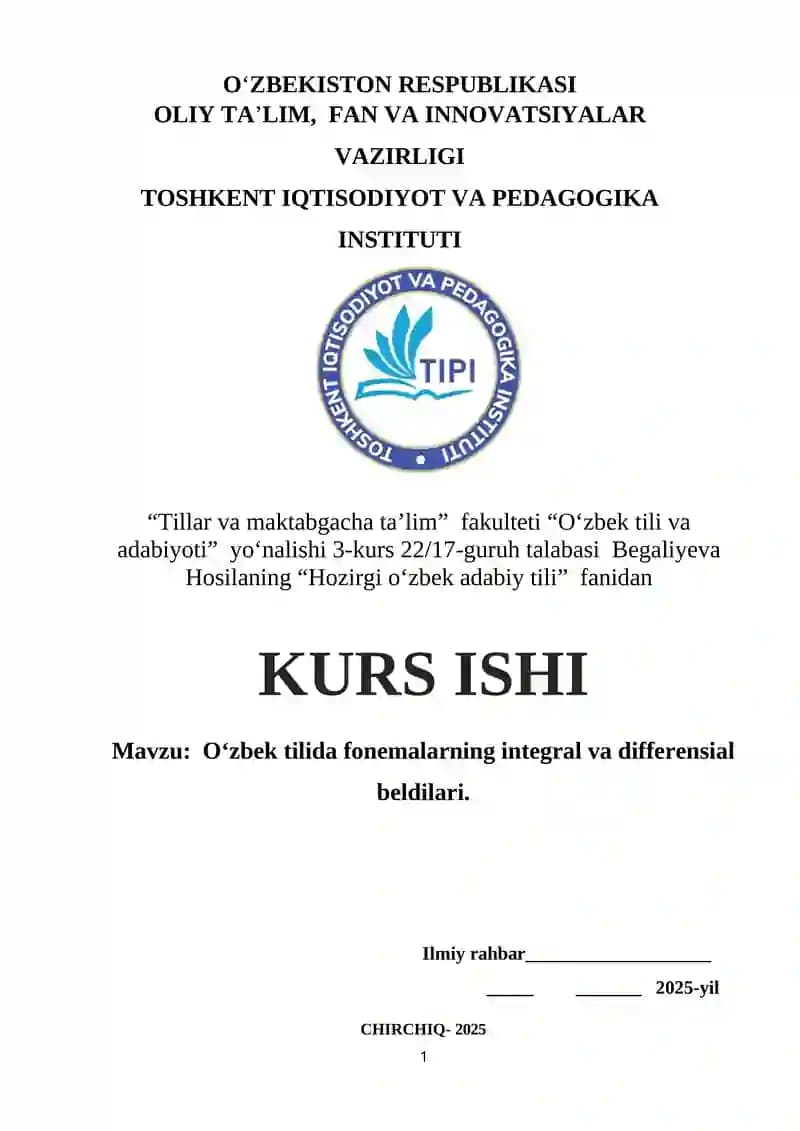 O‘zbek tilida fonemalarning integral va differensial beldilari