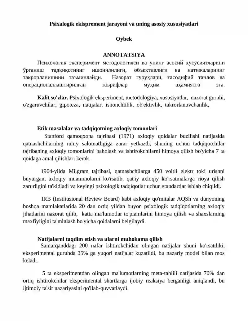 Psixalogik ekisprement jarayoni va uning asosiy xususiyatlari