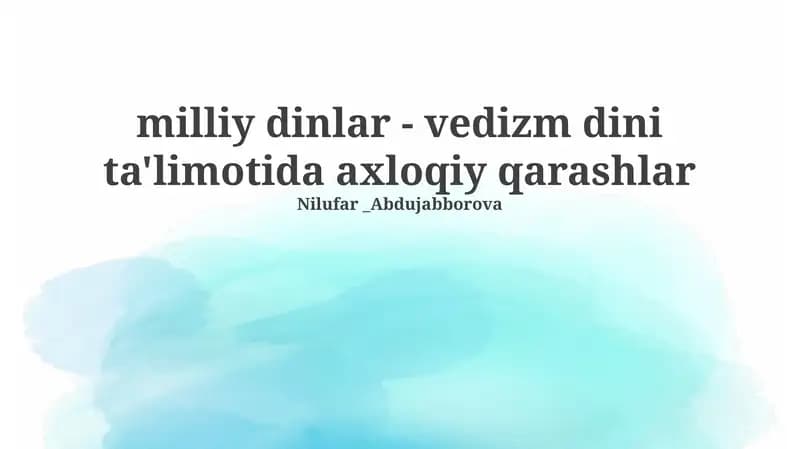 Vedizm dini ta'limotida axloqiy qarashlar