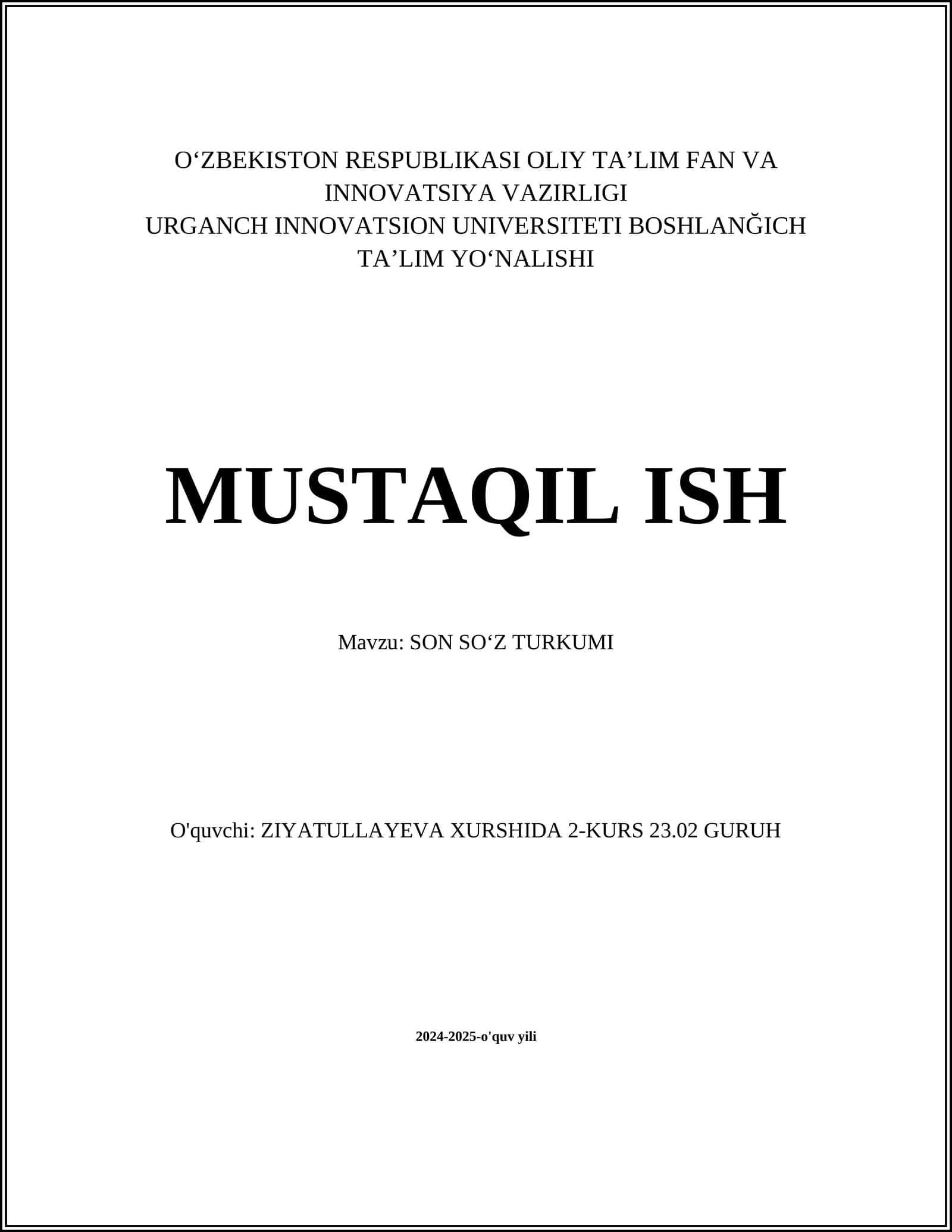 SON SOʻZ TURKUMI