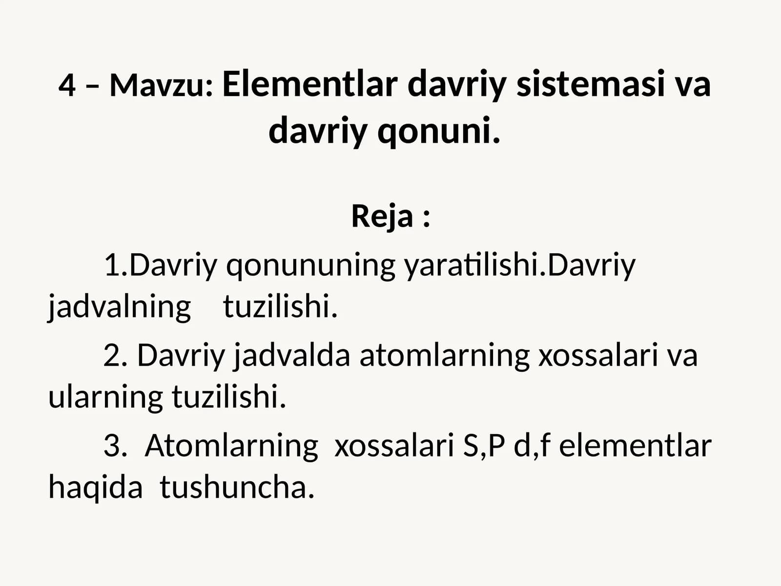 Elеmеntlardavriysistеmasivadavriyqonuni