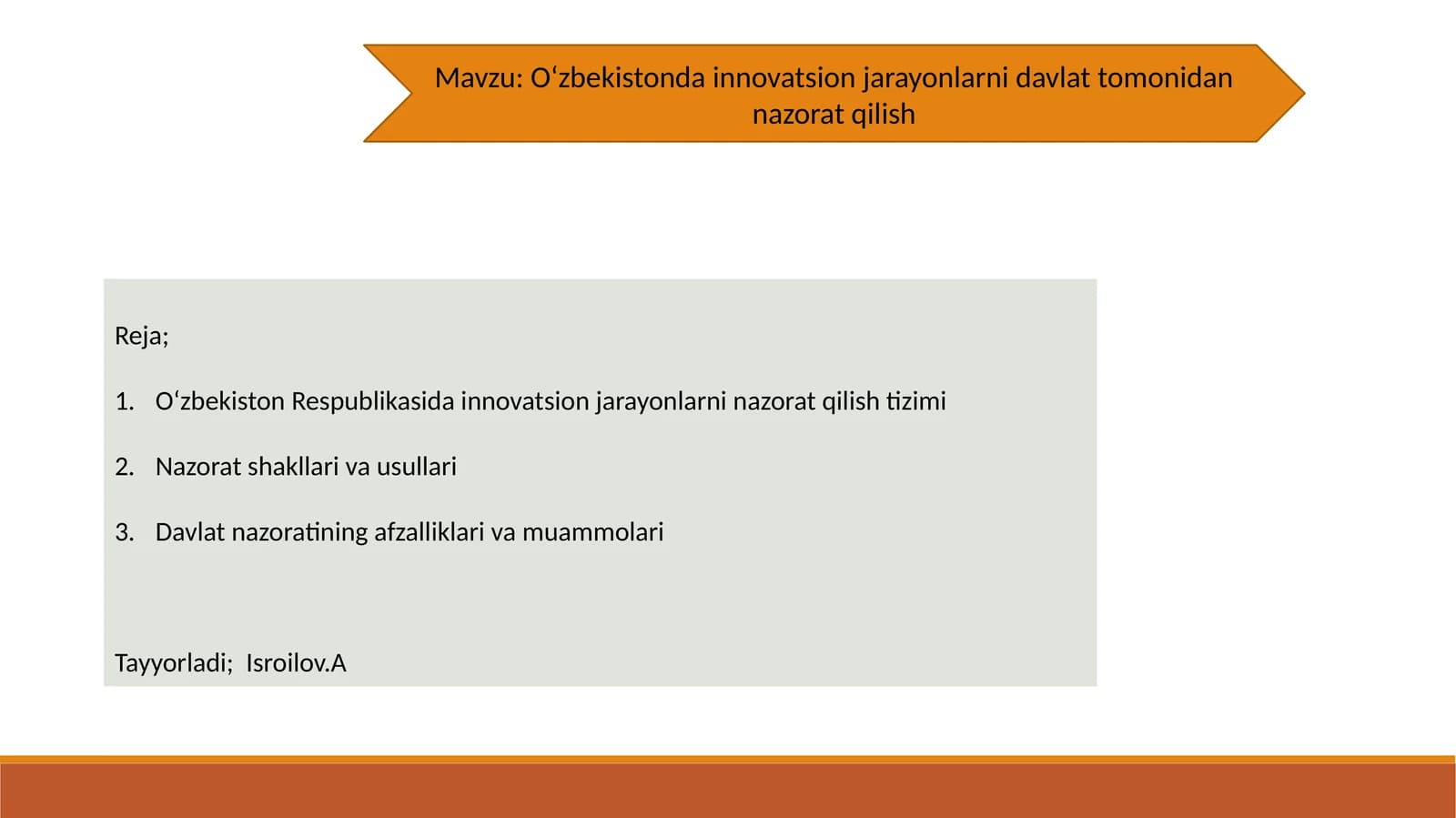 O‘zbekistonda innovatsion jarayonlarni davlat tomonidan nazorat qilish