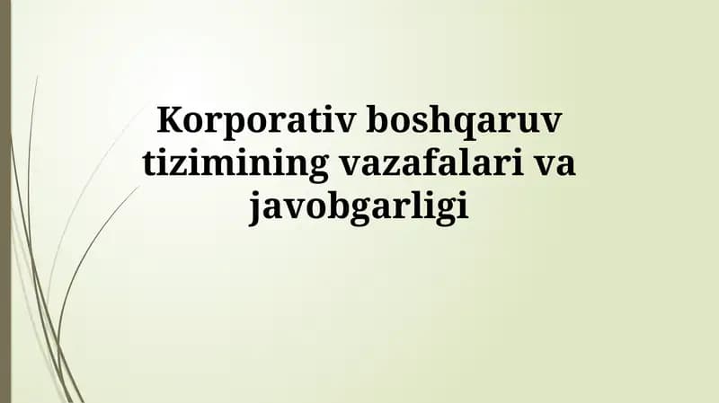 Korporativ boshqaruvning ta'rifi va maqsadlari