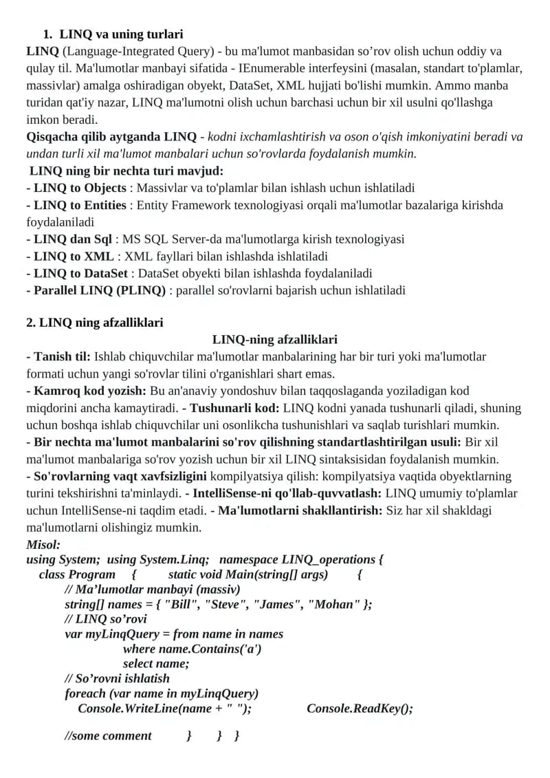 LINQ va uning turlari