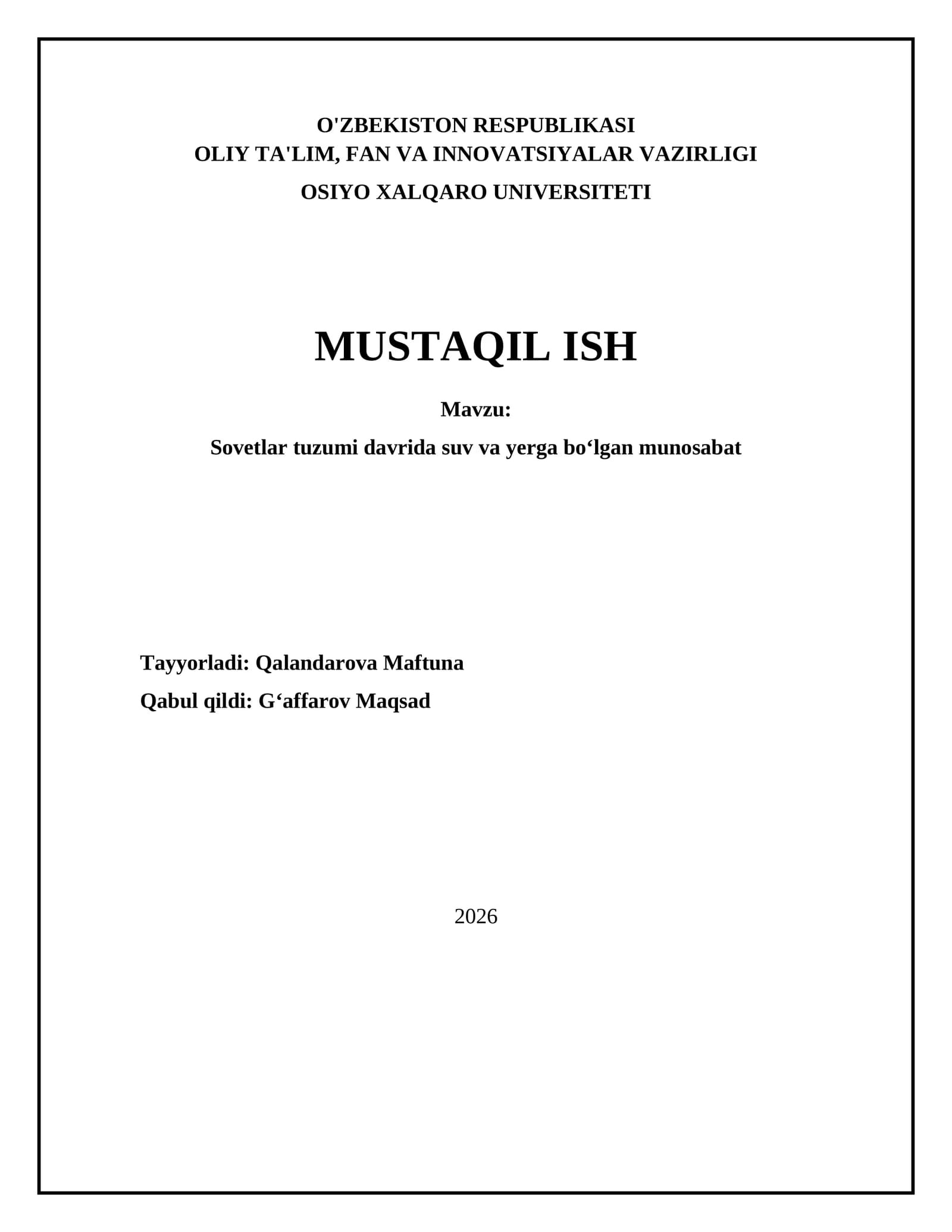 Sovetlar tuzumi davrida suv va yerga boʻlgan munosabat