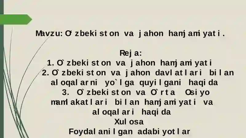 O‘zbekiston va jahon hamjamiyati