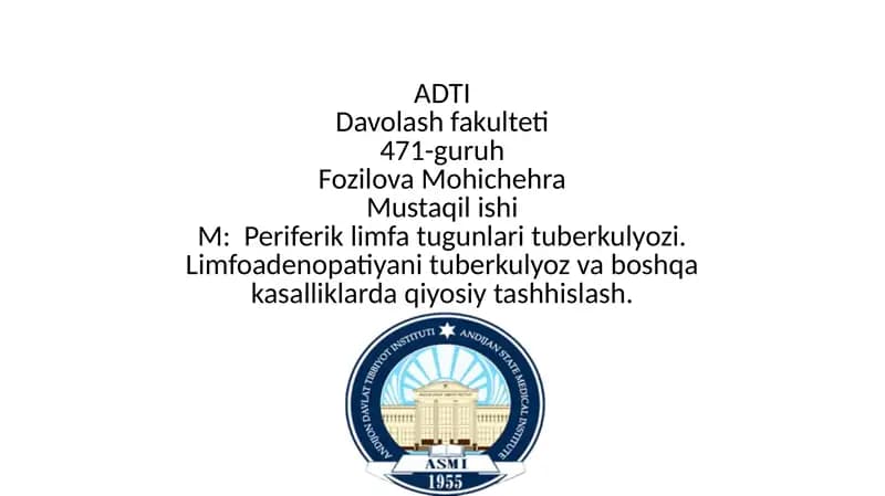 Periferik Limfa Tug'unlari Tuberkulyozi