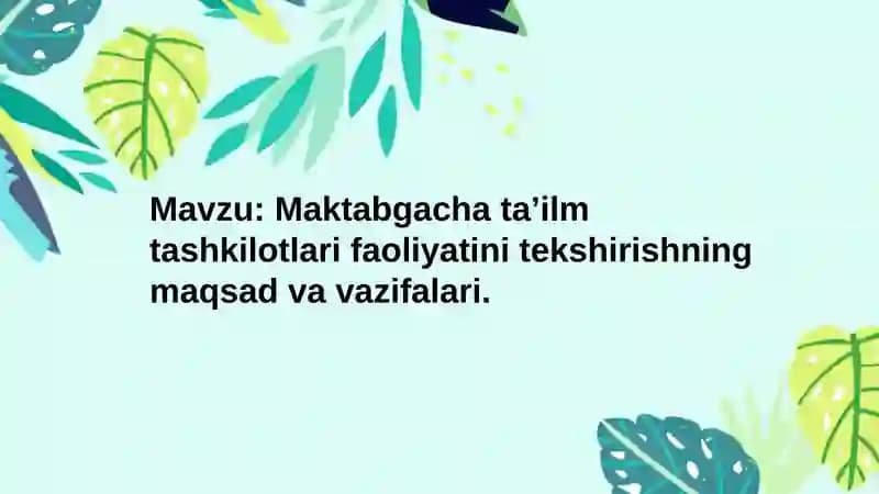 Maktabgacha ta’ilm tashkilotlari faoliyatini tekshirishning maqsad va vazifalari
