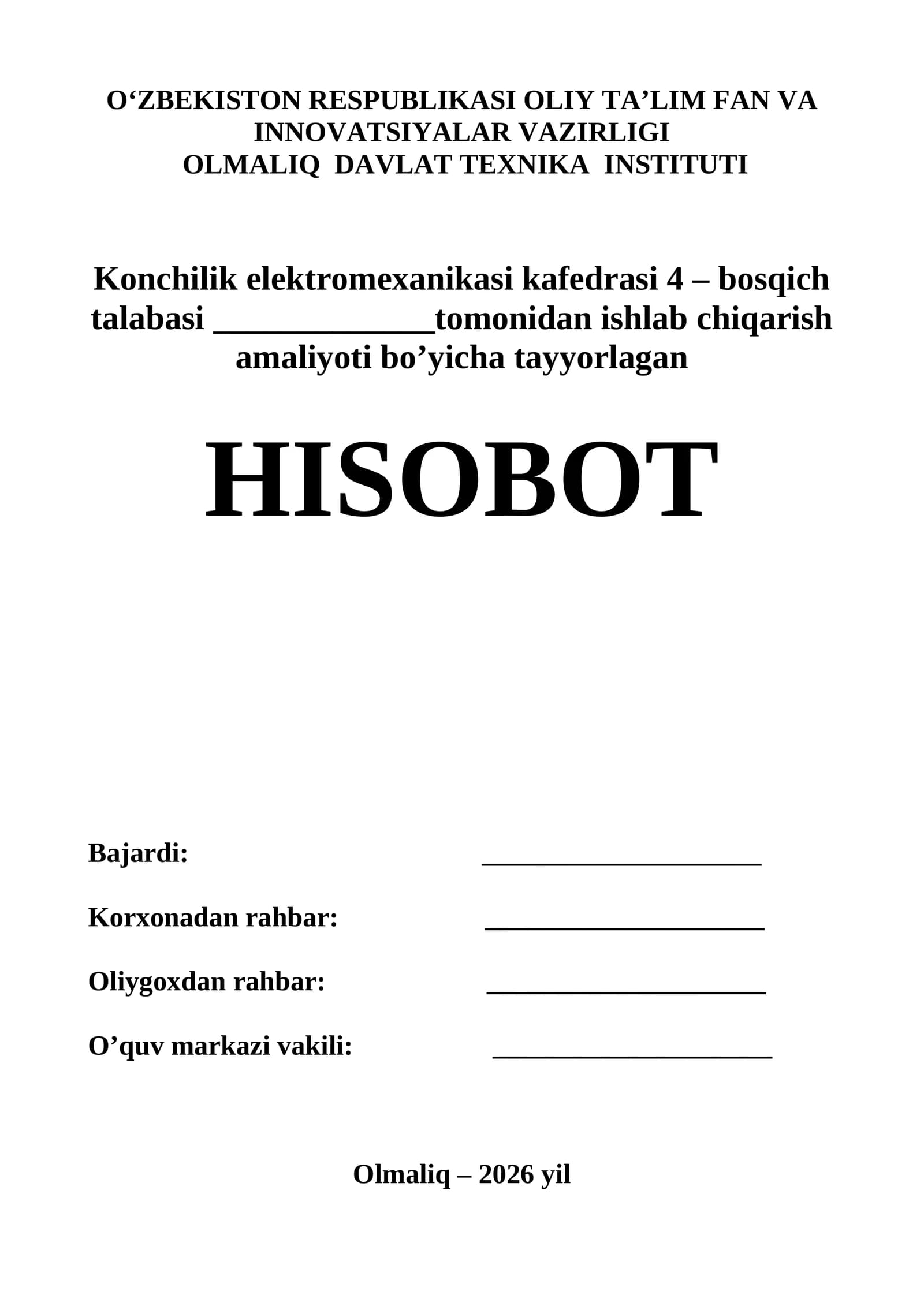 Konchilik elektromexanikasi kafedrasi 4 – bosqich talabasi