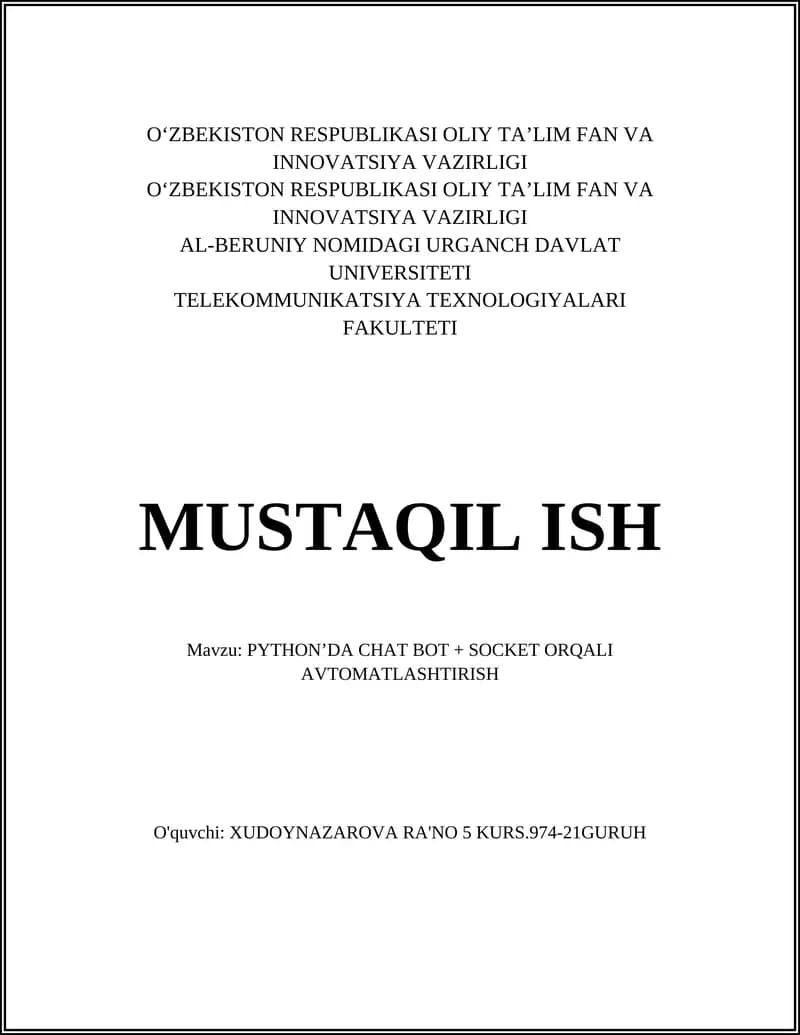 PYTHON’DA CHAT BOT + SOCKET ORQALI AVTOMATLASHTIRISH