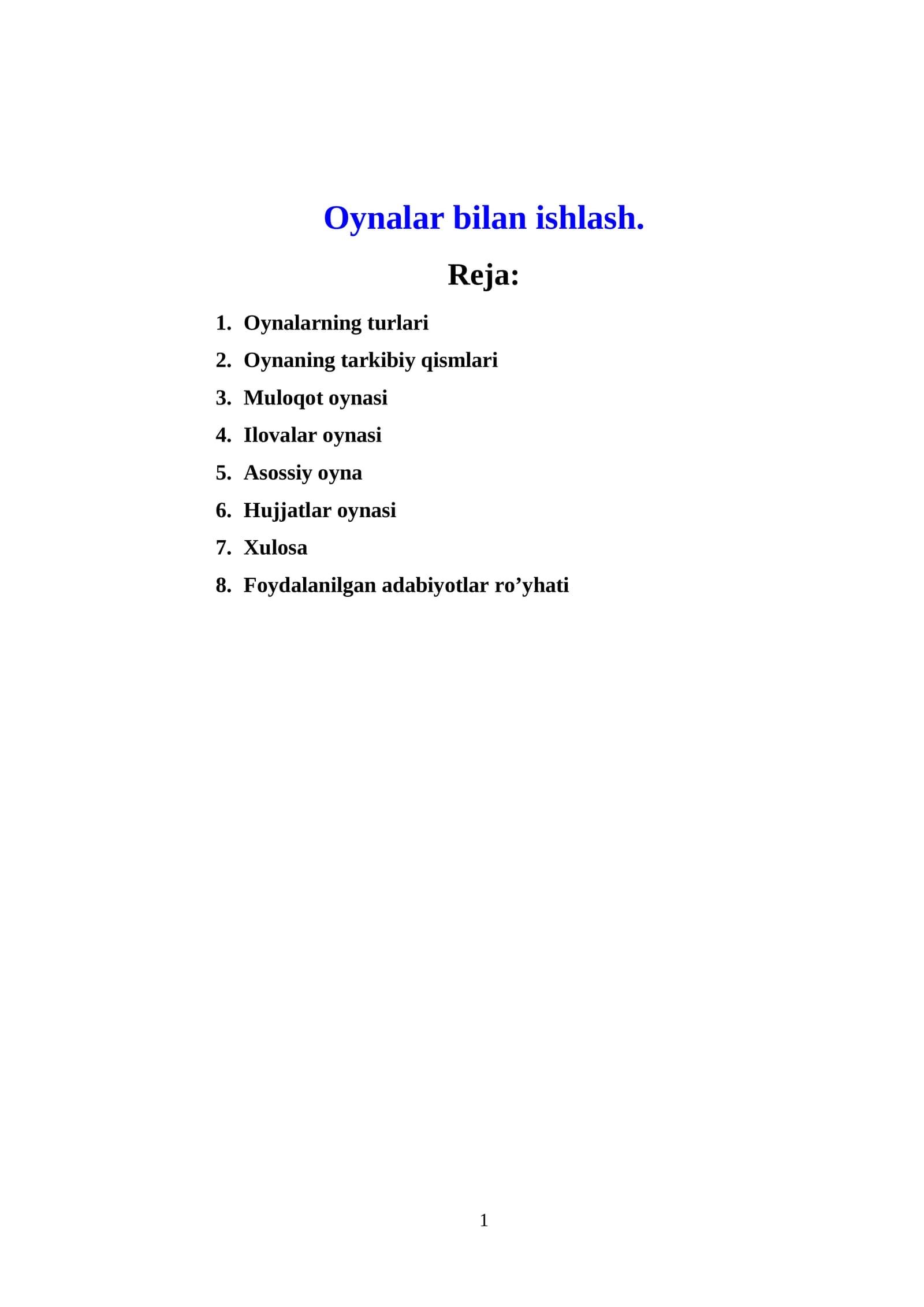 Oynalar bilan ishlash