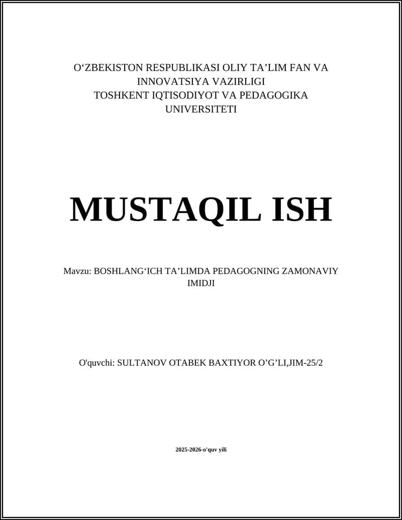 BOSHLANGʻICH TA’LIMDA PEDAGOGNING ZAMONAVIY IMIDJI