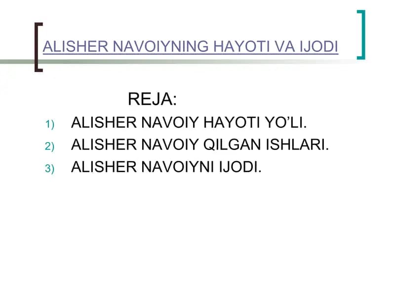 ALISHER NAVOIYNING HAYOTI VA IJODI
