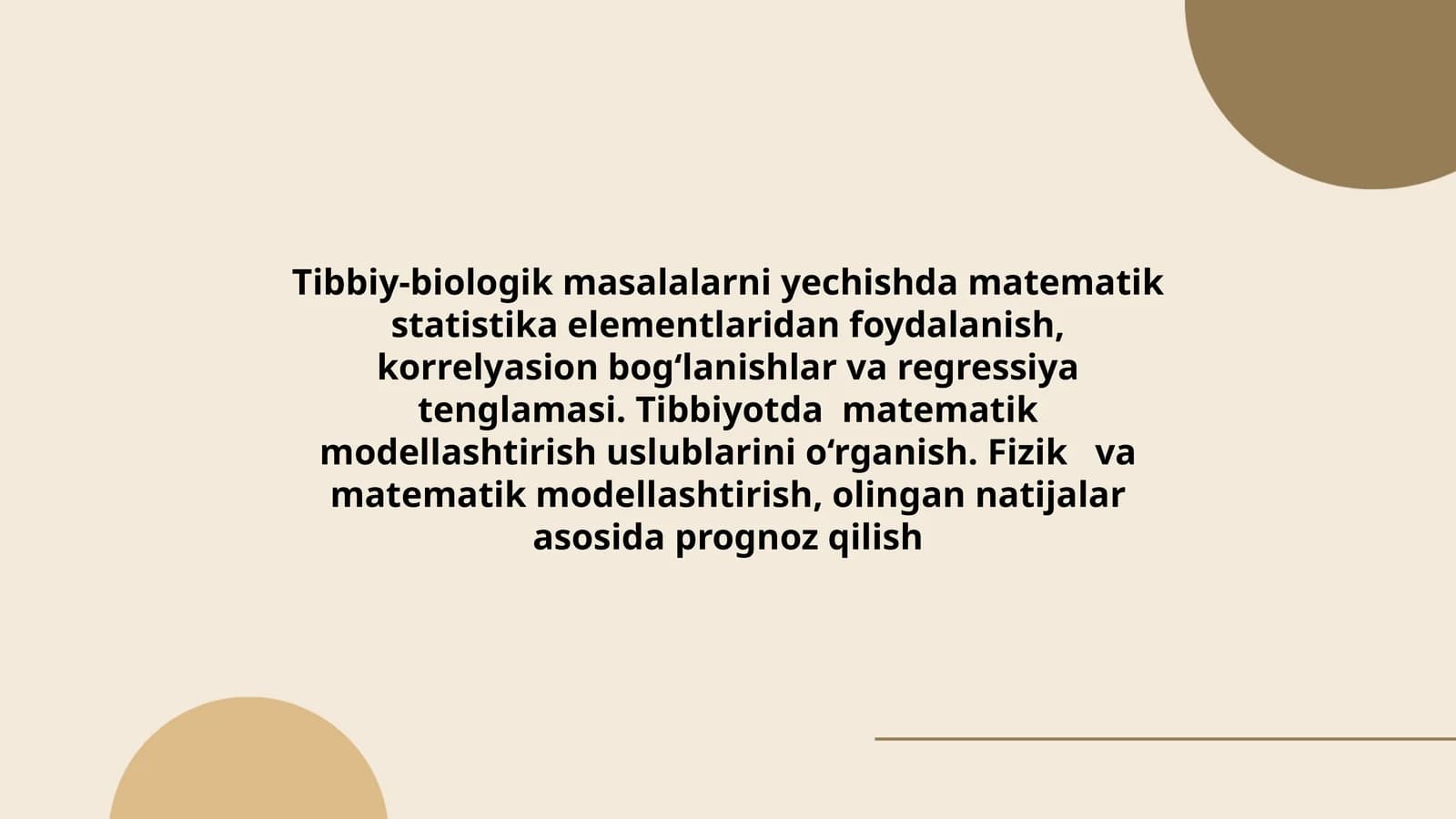 Tibbiy-biologik masalalarni yechishda matematik statistika elementlaridan foydalanish