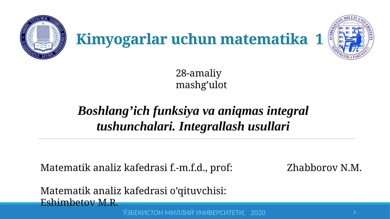 Kimyogarlar uchun matematika 1