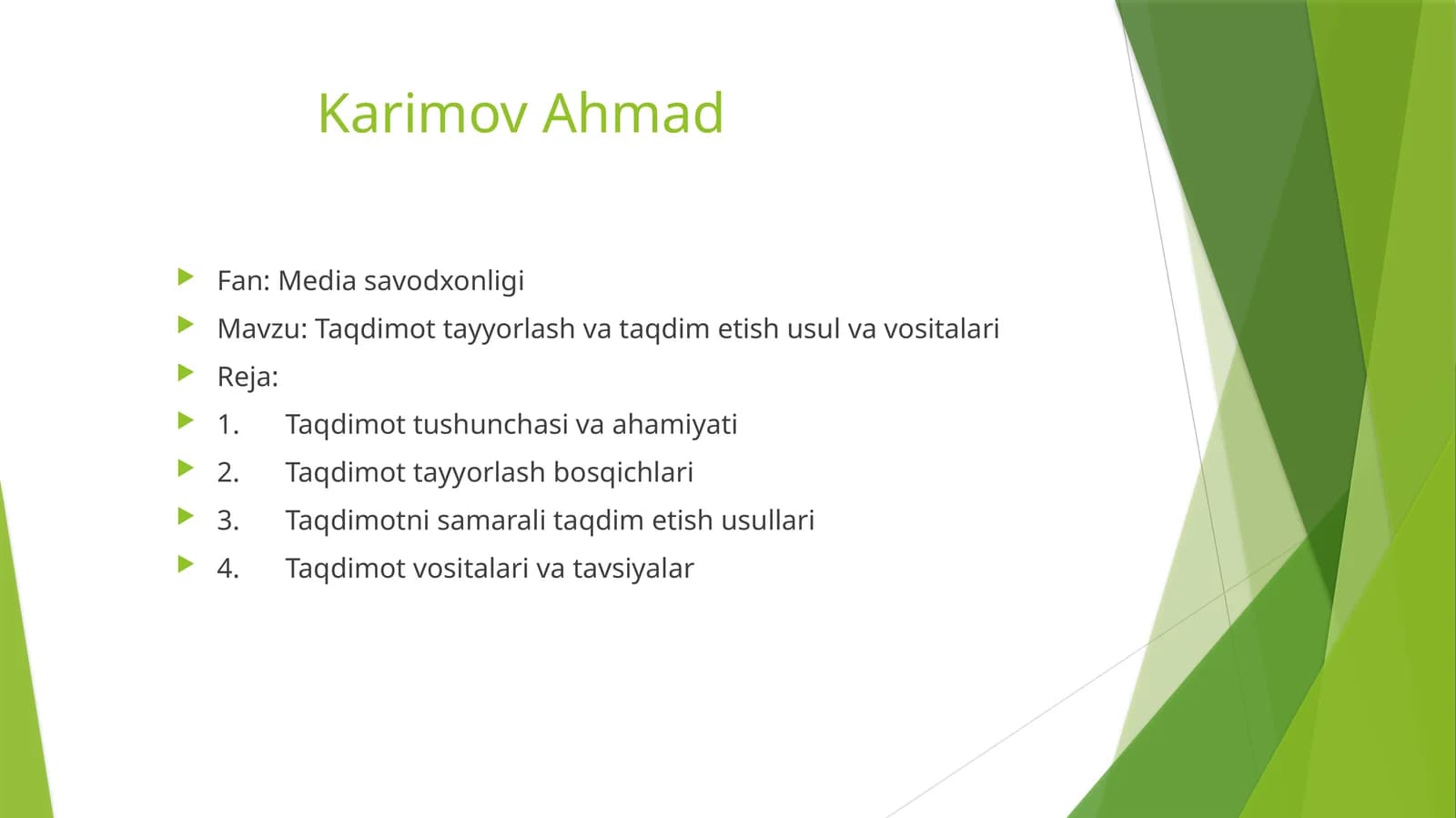 Taqdimot tayyorlash va taqdim etish usullari