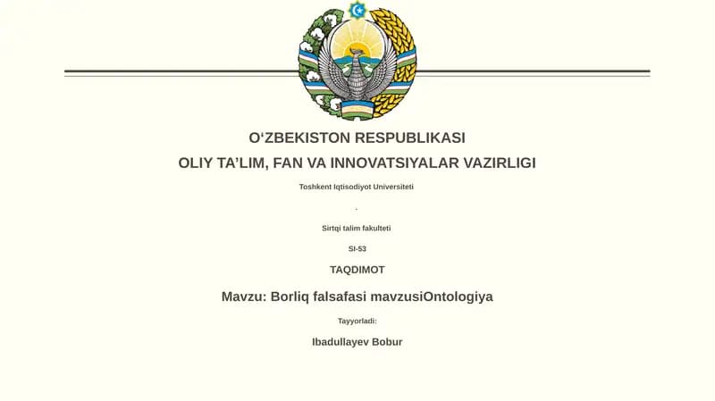 Borliq falsafasi mavzusiOntologiya