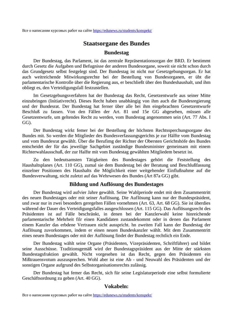 Staatsorgane des Bundes