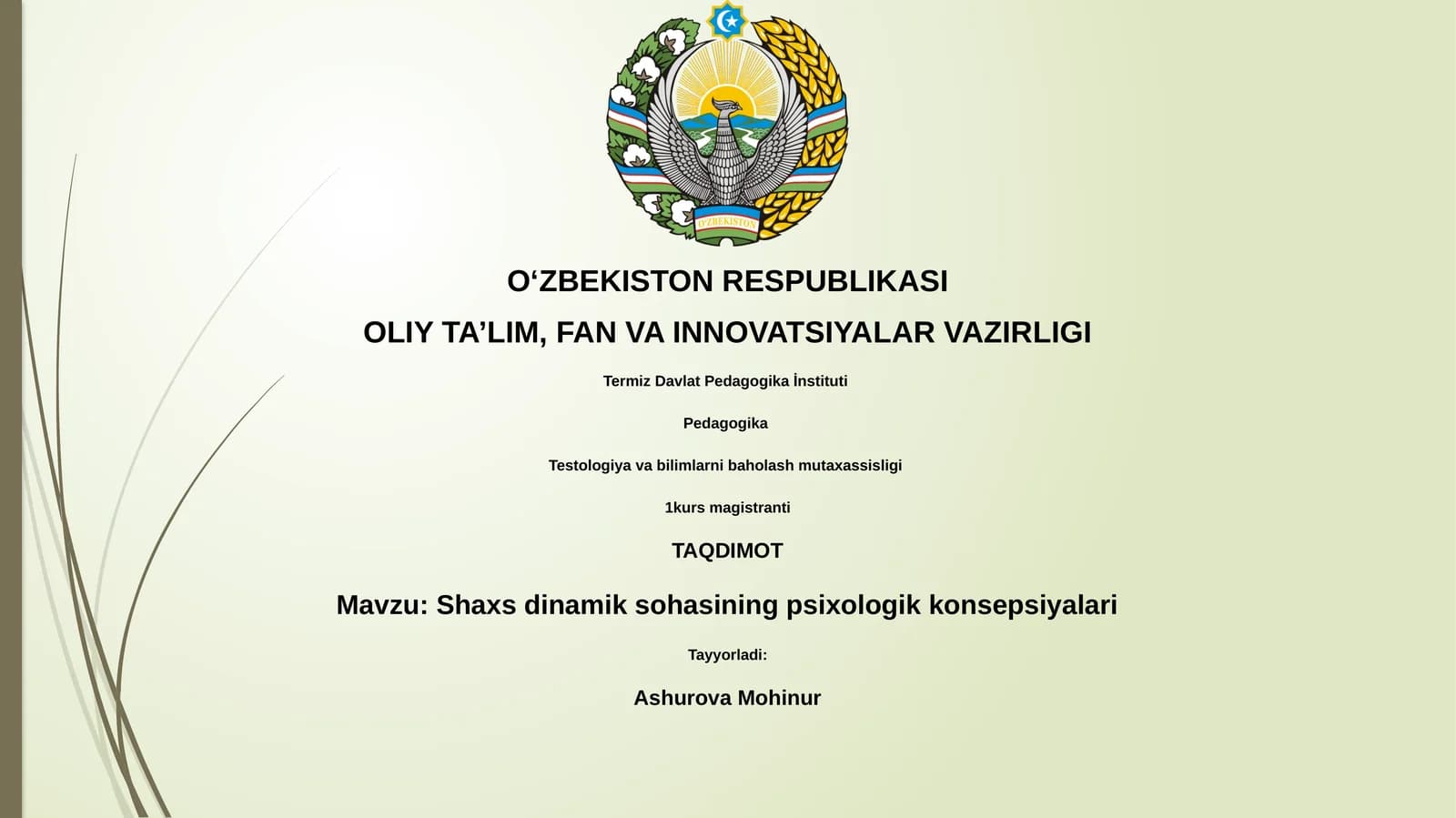 Shaxs dinamik sohasining psixologik konsepsiyalari