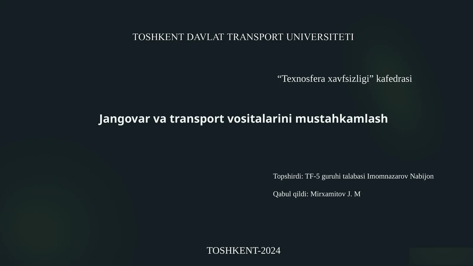 Jangovar va transport vositalarini mustahkamlash